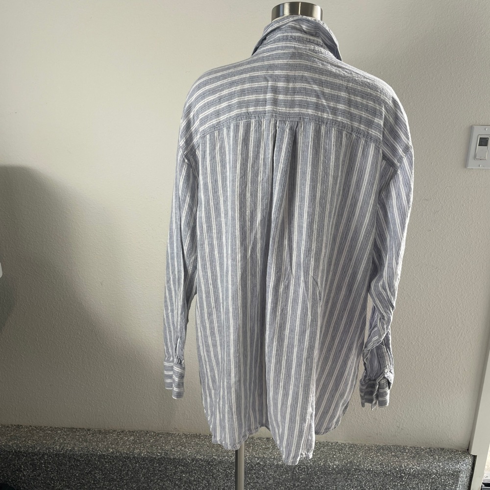 Old Navy Womens Plus XXL Tall Boyfriend Shirt Grey White Striped Linen Blend Top - Picture 7 of 8